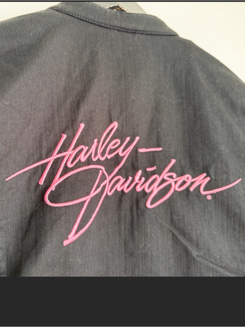 Harley-Davidson Black Cotton Side Lace Up Moto Jacket Pink Script Logo S - Picture 4 of 16